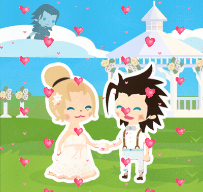A Cartoon Of A Bride And Groom Holding Hands GIF