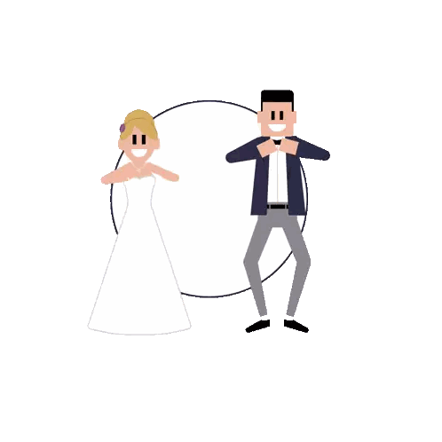 A Cartoon Of A Bride And Groom With The Words Wedding Vibes Behind Them Sticker