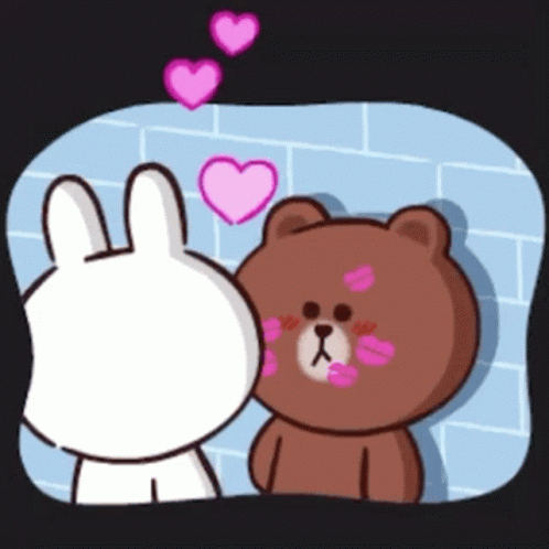 A Cartoon Of A Brown Bear And A White Rabbit Kissing Each Other GIF