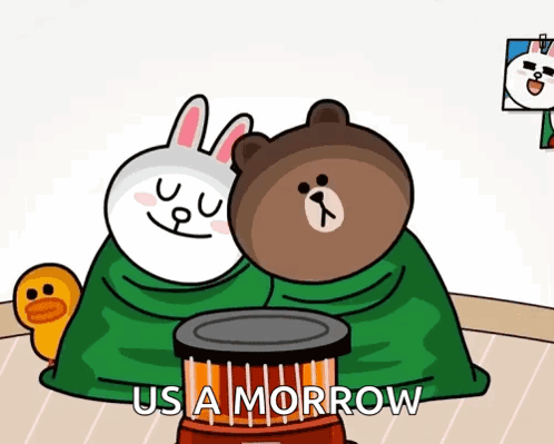 A Cartoon Of A Brown Bear And A White Rabbit Sitting Next To A Heater With The Caption Usa Morrow GIF