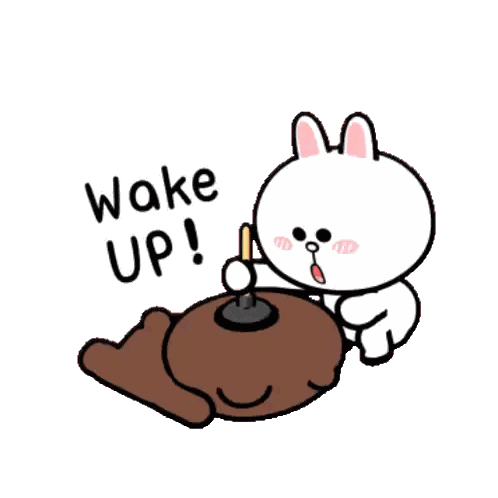 A Cartoon Of A Brown Bear And A White Rabbit That Says Wake Up Sticker