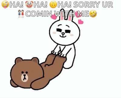 A Cartoon Of A Brown Bear And A White Rabbit With The Words Ha Ha Ha Sorry Ur Comin With Me GIF