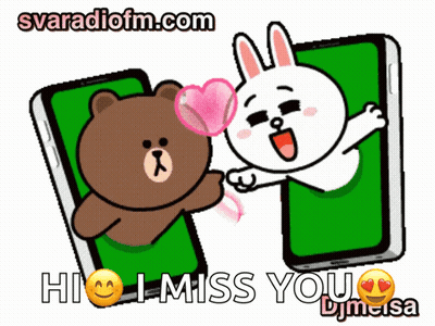 A Cartoon Of A Brown Bear And A White Rabbit With The Words " Hi I Miss You " GIF