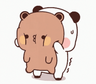 A Cartoon Of A Brown Bear Holding A White Bear 'S Leg GIF