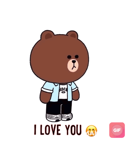 A Cartoon Of A Brown Bear Holding A White Rabbit With The Words " I Love You " GIF