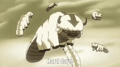 A Cartoon Of A Buffalo With The Words `` Hard Day ? '' GIF