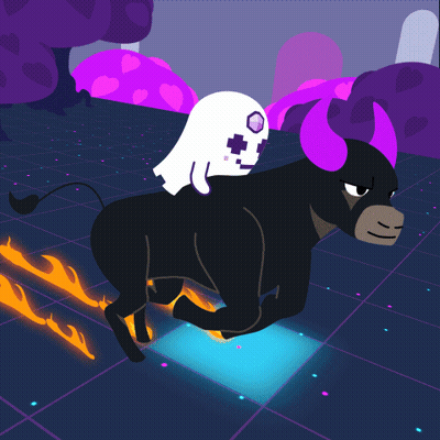 A Cartoon Of A Bull With A Ghost Riding On Its Back GIF
