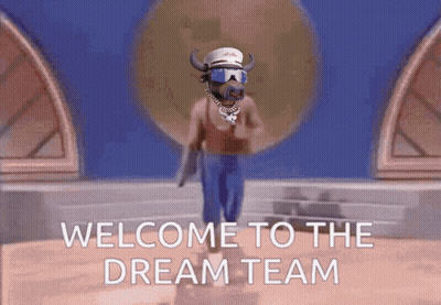 A Cartoon Of A Bull With The Words Welcome To The Dream Team Written Below It GIF