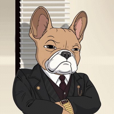A Cartoon Of A Bulldog Wearing A Suit And Tie With His Arms Crossed GIF