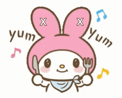 A Cartoon Of A Bunny Holding A Fork And Knife With The Words Yum Written On It GIF