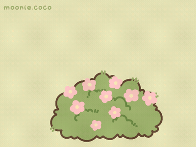 A Cartoon Of A Bunny Holding A Knife In Front Of A Bush With Pink Flowers GIF
