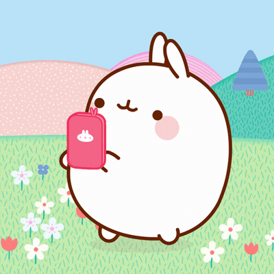 A Cartoon Of A Bunny Holding A Pink Bag With A Bunny On It GIF