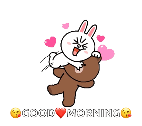 A Cartoon Of A Bunny Holding A Teddy Bear With The Words Good Morning Written Below It GIF