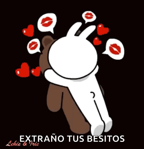 A Cartoon Of A Bunny Hugging A Teddy Bear With The Words Extrano Tus Besitos Written Below It GIF