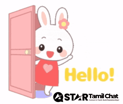 A Cartoon Of A Bunny Saying Hello On A Star Tamil Chat Logo GIF
