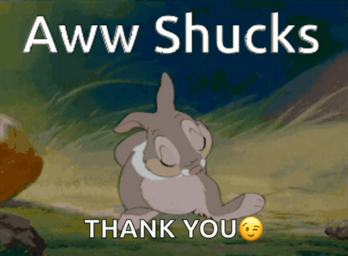 A Cartoon Of A Bunny With The Words Aww Shucks Thank You GIF