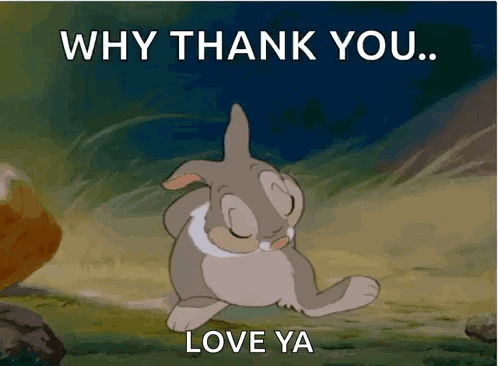 A Cartoon Of A Bunny With The Words Why Thank You Love Ya GIF