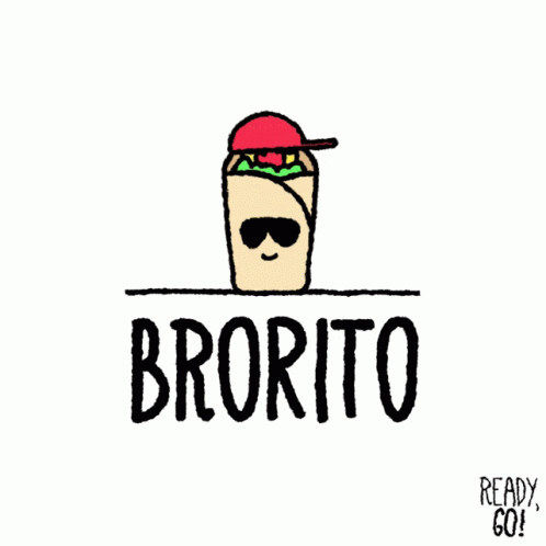 A Cartoon Of A Burrito Wearing Sunglasses And A Hat With The Word Brorito Written Below It GIF