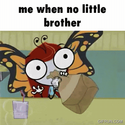 A Cartoon Of A Butterfly Drinking A Milkshake With The Words Me When No Little Brother GIF