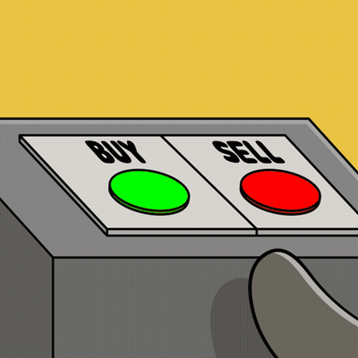 A Cartoon Of A Buy And Sell Button On A Machine GIF