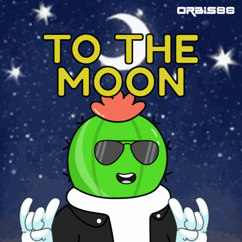 A Cartoon Of A Cactus With The Words To The Moon GIF