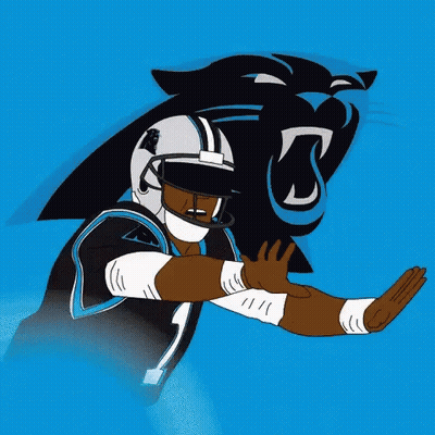 A Cartoon Of A Carolina Panthers Football Player With A Panther In The Background GIF