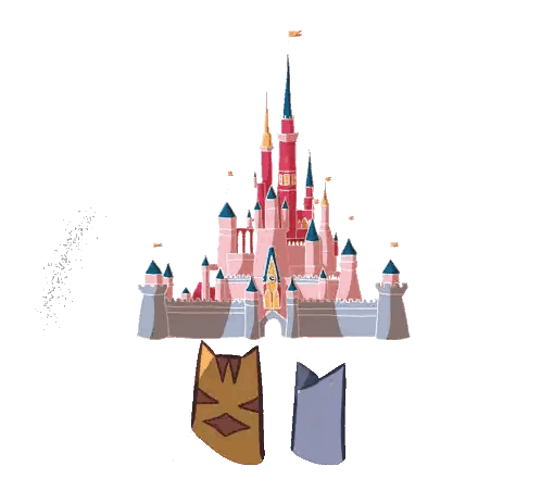 A Cartoon Of A Castle With A Cat Standing In Front Sticker