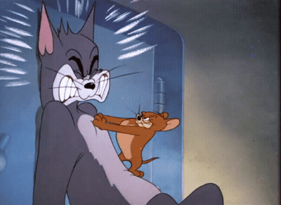 A Cartoon Of A Cat And A Mouse With Their Mouths Open GIF