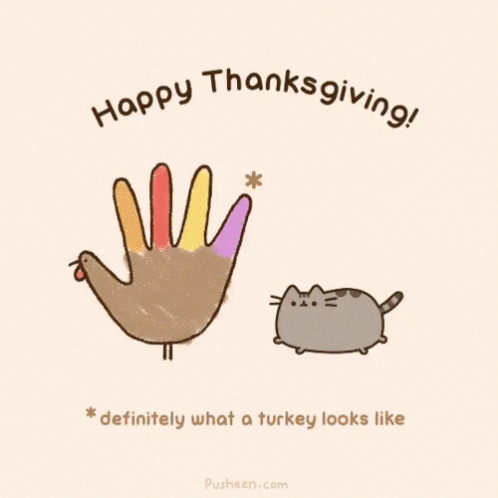 A Cartoon Of A Cat And A Turkey With The Words `` Happy Thanksgiving ! '' GIF