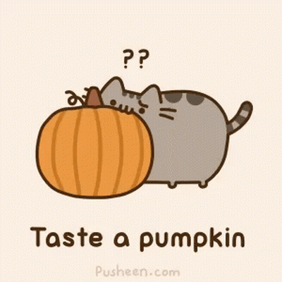 A Cartoon Of A Cat Eating A Pumpkin With The Words Taste A Pumpkin GIF