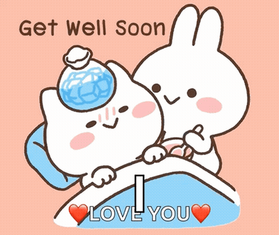 A Cartoon Of A Cat Holding A Bottle Of Ice And A Rabbit Saying Get Well Soon GIF