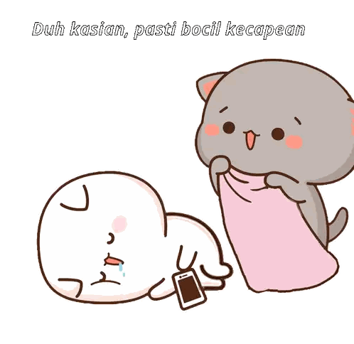 A Cartoon Of A Cat Holding A Cell Phone Next To Another Cat That Is Crying Sticker