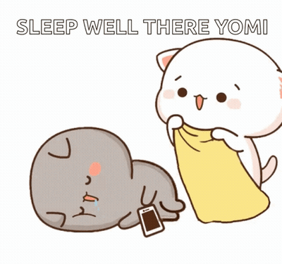 A Cartoon Of A Cat Holding A Cell Phone Next To Another Cat That Says Sleep Well There Yomi . GIF