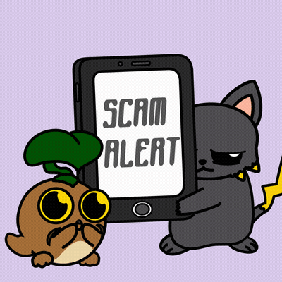 A Cartoon Of A Cat Holding A Cell Phone That Says Scam Alert GIF