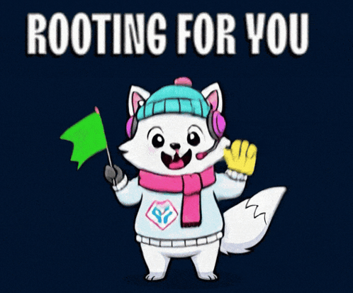 Cat Holding Green Flag Saying Rooting For You GIF