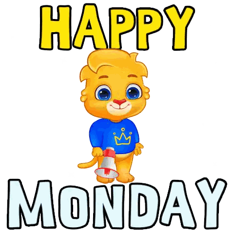 A Cartoon Of A Cat Holding A Megaphone With The Words Happy Monday Below It Sticker