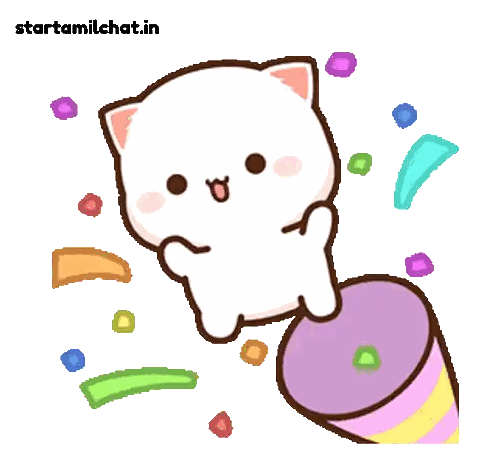 A Cartoon Of A Cat Holding A Party Hat In Its Mouth Sticker