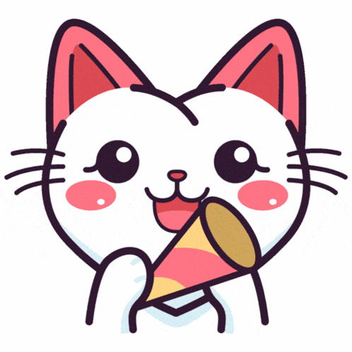 A Cartoon Of A Cat Holding A Party Horn GIF