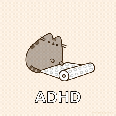 A Cartoon Of A Cat Holding A Roll Of Toilet Paper With The Word Adhd Underneath It GIF