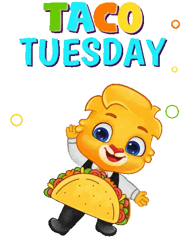 A Cartoon Of A Cat Holding A Taco With The Words Taco Tuesday In The Background Sticker