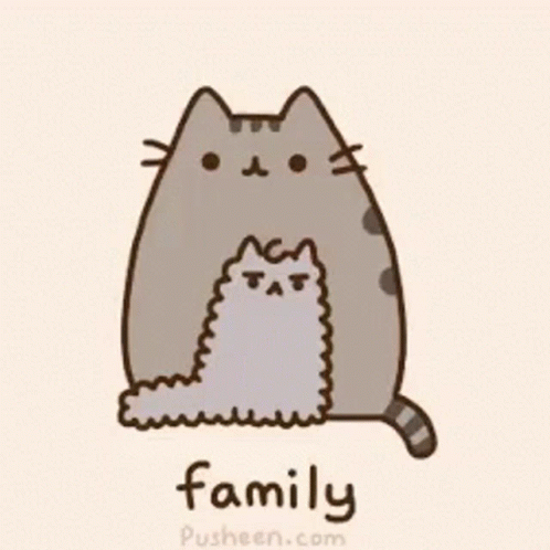 A Cartoon Of A Cat Holding Another Cat With The Word Family Written On The Bottom GIF