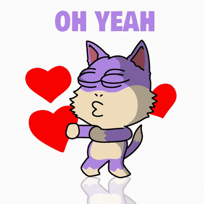 A Cartoon Of A Cat Holding Two Red Hearts With The Words Oh Yeah Above It GIF