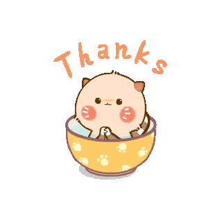 A Cartoon Of A Cat In A Bowl With The Words Thanks Written On It Sticker