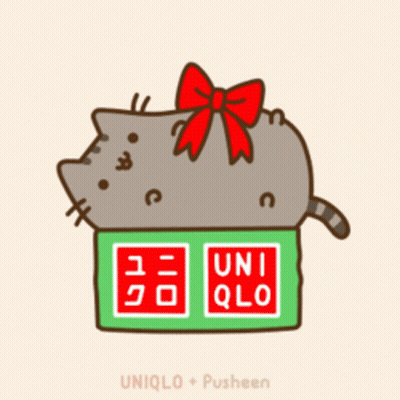 A Cartoon Of A Cat In A Box That Says Uniqlo Pusheen GIF