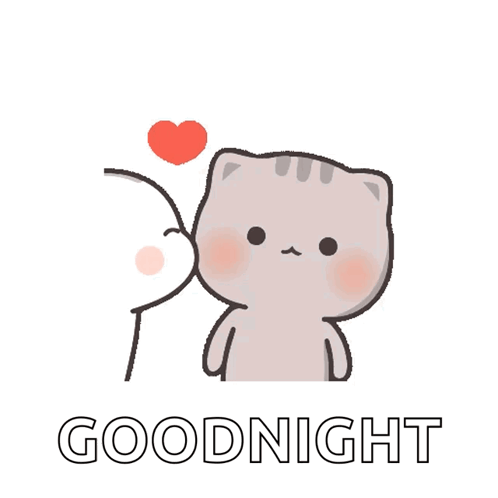 A Cartoon Of A Cat Kissing A Man 'S Cheek And The Words Goodnight Below It GIF