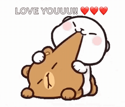 A Cartoon Of A Cat Kissing A Teddy Bear With The Words Love Youuu GIF