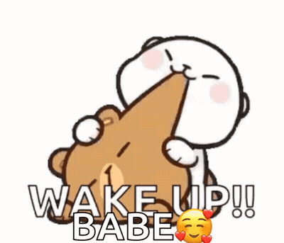 A Cartoon Of A Cat Kissing A Teddy Bear With The Words Wake Up Babe Written Above It GIF