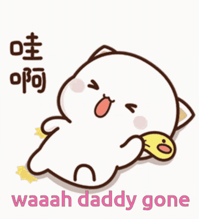 A Cartoon Of A Cat Laying Down With The Words Waah Daddy Gone Above It GIF