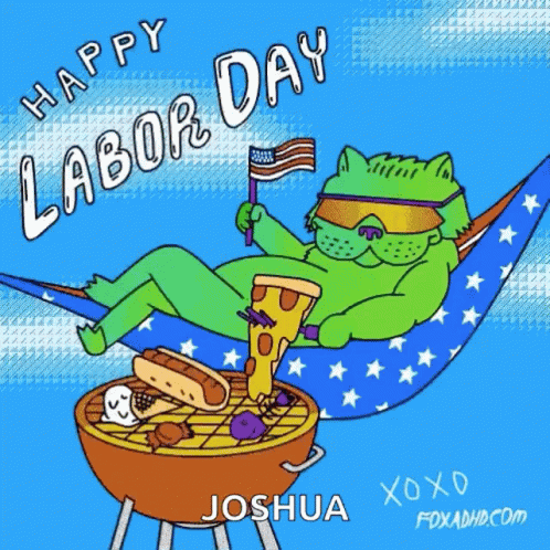 A Cartoon Of A Cat Laying In A Hammock Eating Pizza GIF