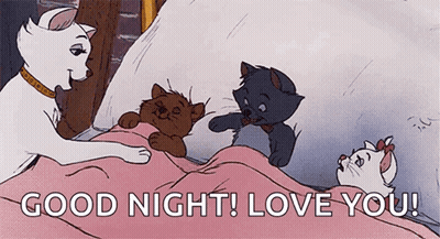 A Cartoon Of A Cat Laying On A Bed With The Words " Good Night ! Love You ! " GIF